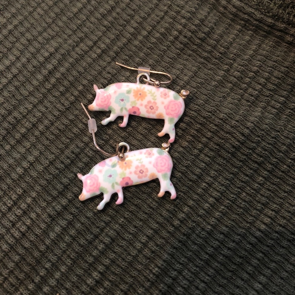 Rustic Floral Pig Earrings